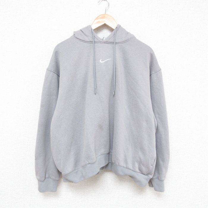 XL★古着 ナイキ NIKE 長袖 スウェット パーカー メンズ FEAR OF GOD ワンポイントロゴ センタースウォッシュ 大きいサイズ ポリエステル グレー 【spe】 25apr12 中古 スエット トレーナー トップス