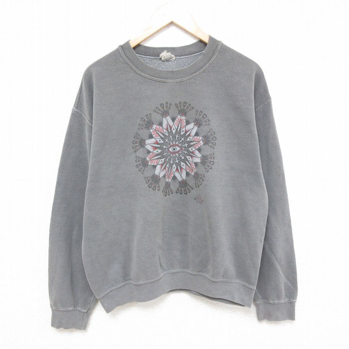 L★古着 オベイ OBEY 長袖 スウェット メンズ 00年代 00s 目 十字架 クルーネック グレー 25apr12 中古 スエット トレーナー トップス