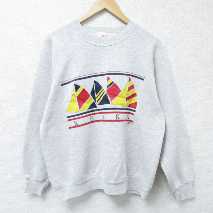 L★古着 ジャージーズ 長袖 スウェット メンズ 80年代 80s ヨット クルーネック USA製 薄グレー 霜降り 25apr12 中古 スエット トレーナー トップス