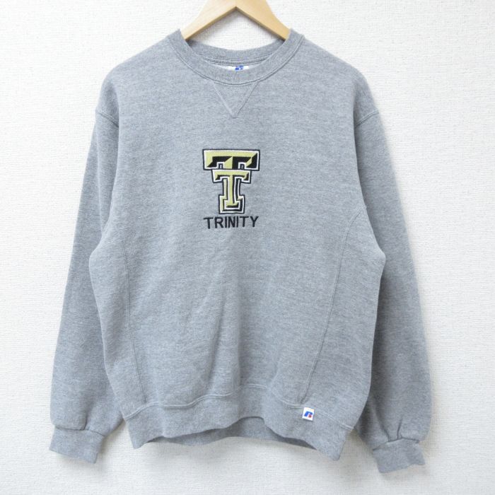 【50%OFF】M★古着 ラッセル 長袖 スウェット メンズ 00年代 00s TRINITY 刺繍 クルーネック グレー 霜降り 25apr12 中古 スエット トレーナー トップス
