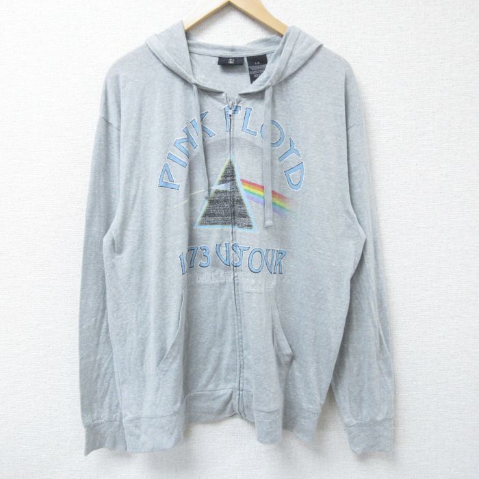 XL★古着 長袖 ロック バンド フルジップ トップス パーカー メンズ ピンクフロイド 薄グレー 霜降り 25apr12 中古 スエット トレーナー