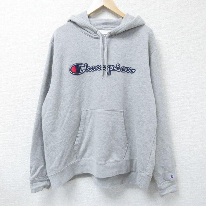 XL★古着 チャンピオン Champion 長袖 スウェット パーカー メンズ ビッグロゴ 大きいサイズ グレー 霜降り 25apr12 中古 スエット トレーナー トップス