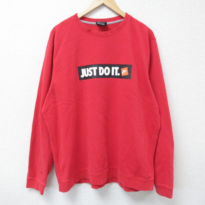 【20%OFF】XL★古着 ナイキ NIKE 長袖 スウェット メンズ JUST DO IT 大きいサイズ クルーネック 赤 レッド 25apr12 中古 スエット トレーナー トップス
