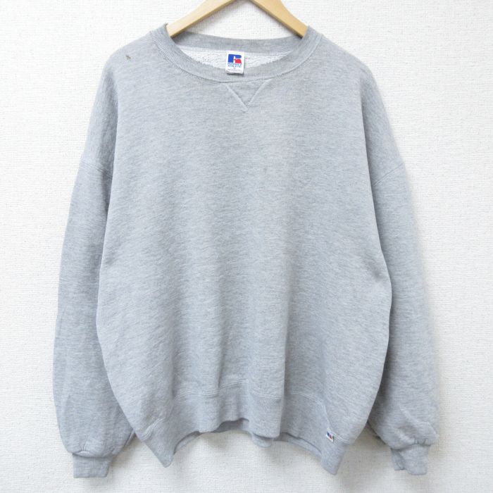XL★古着 ラッセル 長袖 スウェット メンズ 90年代 90s 無地 大きいサイズ クルーネック USA製 グレー 霜降り 【spe】 25apr12 中古 スエット トレーナー トップス