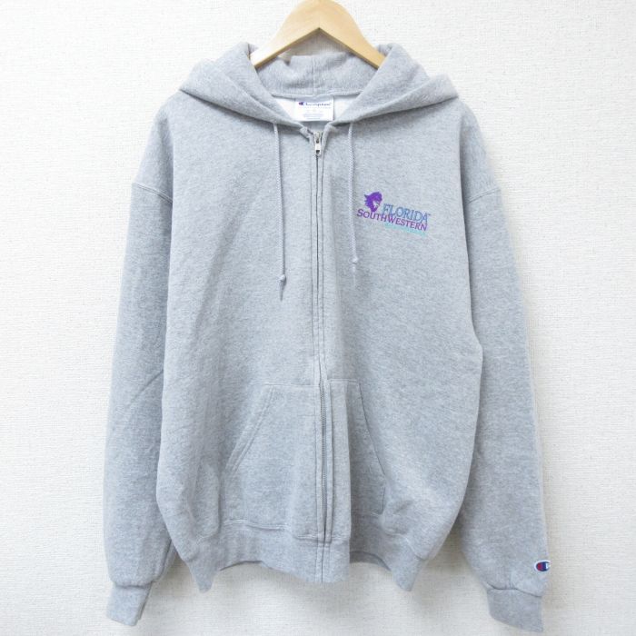 XL★古着 チャンピオン Champion 長袖 フルジップ スウェット パーカー メンズ フロリダ グレー 霜降り 25apr12 中古 スエット トレーナー トップス