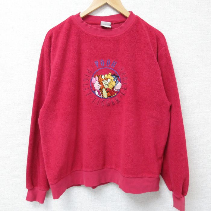 ディズニー 00s 長袖トップス くまのプーさん刺繍 レッド L | 古着