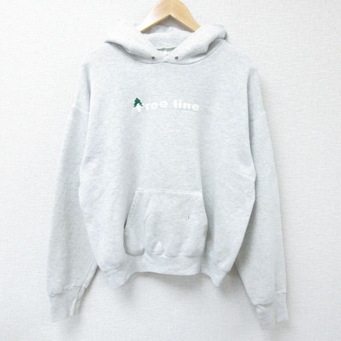 L★古着 フルーツオブザルーム 長袖 スウェット パーカー メンズ 90年代 90s tree line USA製 薄グレー 霜降り 25apr12 中古 スエット トレーナー トップス