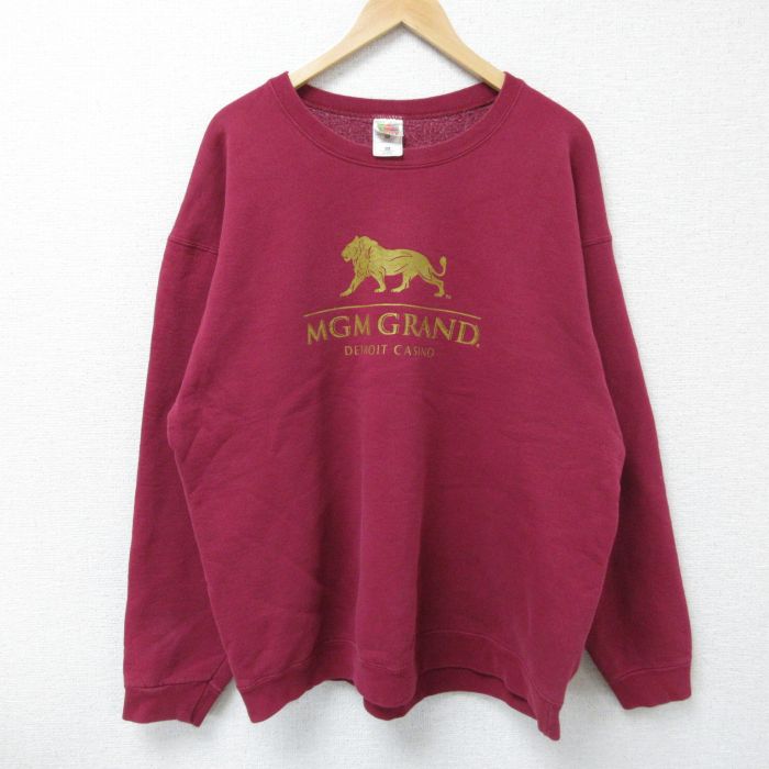 XL★古着 フルーツオブザルーム 長袖 スウェット メンズ 00年代 00s ライオン 大きいサイズ クルーネック エンジ 25apr12 中古 スエット トレーナー トップス