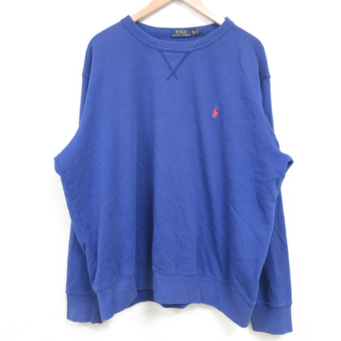XL★古着 ラルフローレン Ralph Lauren 長袖 ブランド スウェット メンズ 00年代 00s ワンポイントロゴ 大きいサイズ クルーネック 青 ブルー 【spe】 25apr11 中古 スエット トレーナー トップス