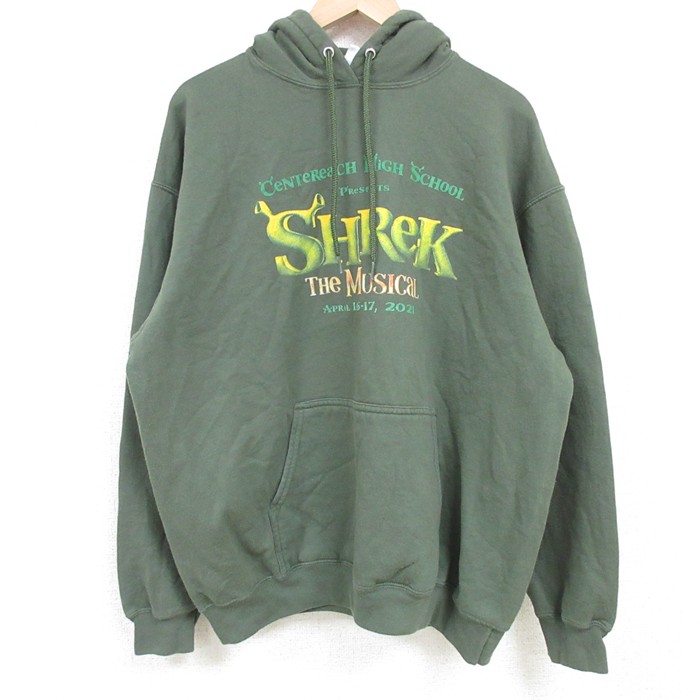 【20%OFF】L★古着 長袖 スウェット パーカー メンズ 00年代 00s シュレックザミュージカル 緑 グリーン 25apr11 中古 スエット トレーナー トップス