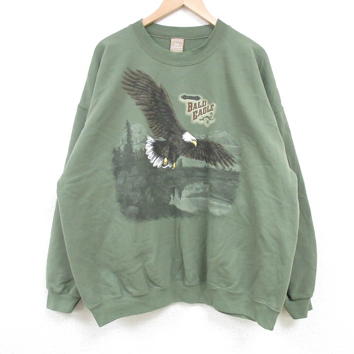 【50%OFF】XL★古着 長袖 スウェット メンズ 00年代 00s 鳥 大きいサイズ クルーネック 緑 グリーン 25apr11 中古 スエット トレーナー トップス