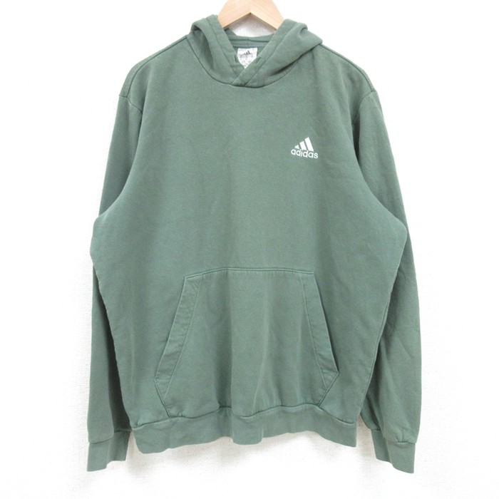 XL★古着 アディダス adidas 長袖 スウェット パーカー メンズ ワンポイントロゴ 緑 グリーン 25apr11 中古 スエット トレーナー トップス