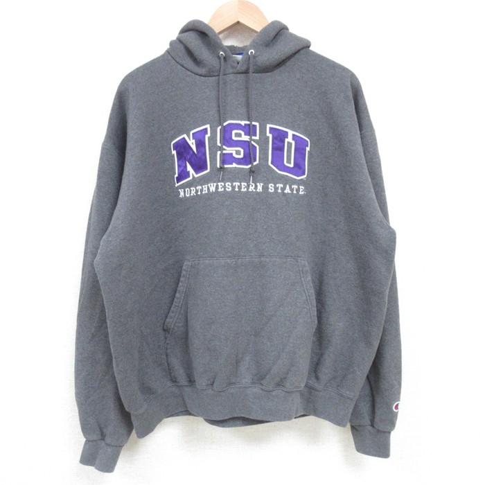 【20%OFF】XL★古着 チャンピオン Champion 長袖 スウェット パーカー メンズ 00年代 00s NSU 濃グレー 霜降り 25apr11 中古 スエット トレーナー トップス
