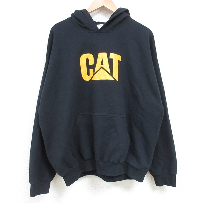 【50%OFF】XL★古着 長袖 スウェット パーカー メンズ 00年代 00s CAT 大きいサイズ 黒 ブラック 25apr11 中古 スエット トレーナー トップス