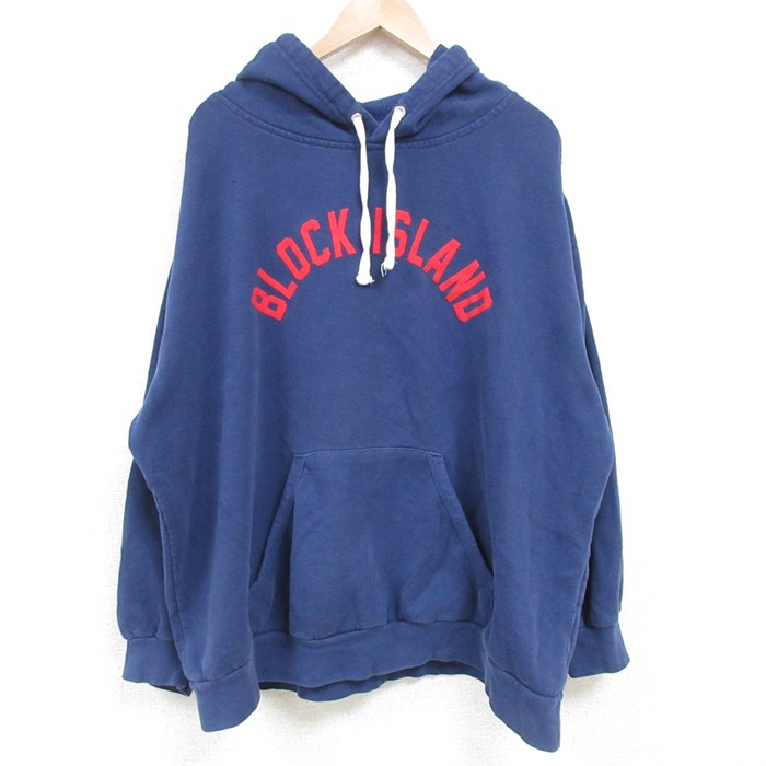 XL★古着 長袖 スウェット パーカー メンズ BLOCK ISLAND 大きいサイズ 紺 ネイビー 25apr11 中古 スエット トレーナー トップス