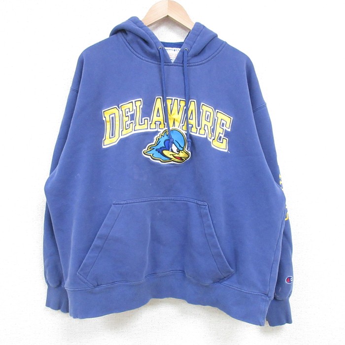 XL★古着 チャンピオン Champion 長袖 スウェット パーカー メンズ 00年代 00s DELAWARE 大きいサイズ 青 ブルー 25apr11 中古 スエット トレーナー トップス