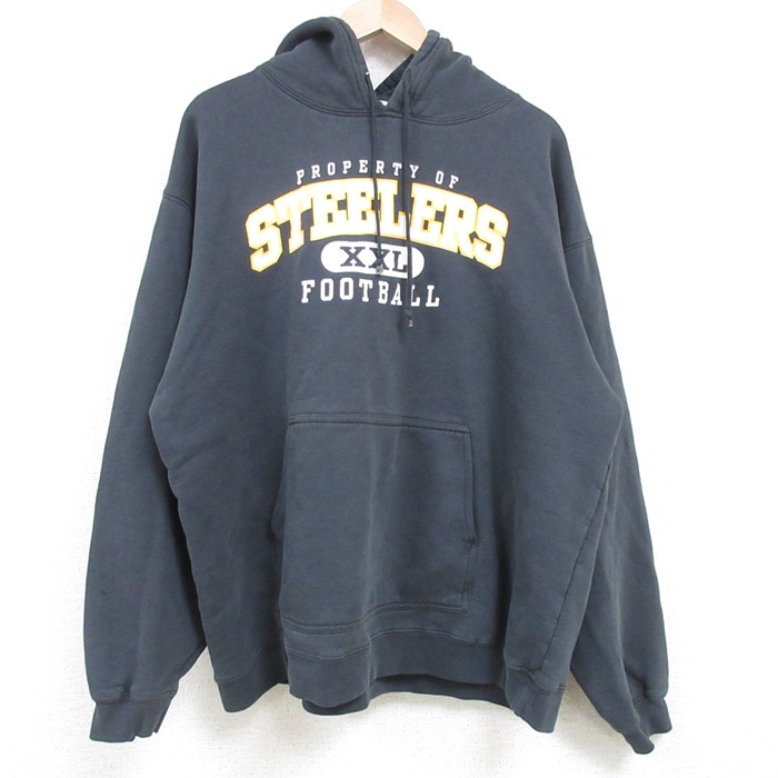【50%OFF】XL★古着 リーボック REEBOK 長袖 スウェット パーカー メンズ 00年代 00s NFL ピッツバーグスティーラーズ 大きいサイズ 黒 ブラック アメフト スーパーボウル 25apr11 中古 スエット トレーナー トップス