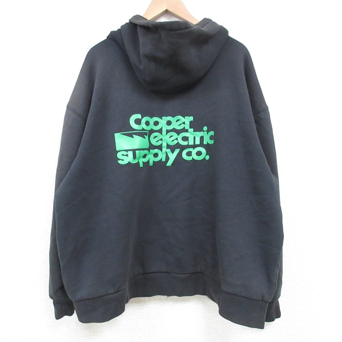 XL★古着 長袖 フルジップ トップス パーカー メンズ Cooper Electric 大きいサイズ 黒 ブラック 内側サーマル 25apr11 中古 スエット トレーナー