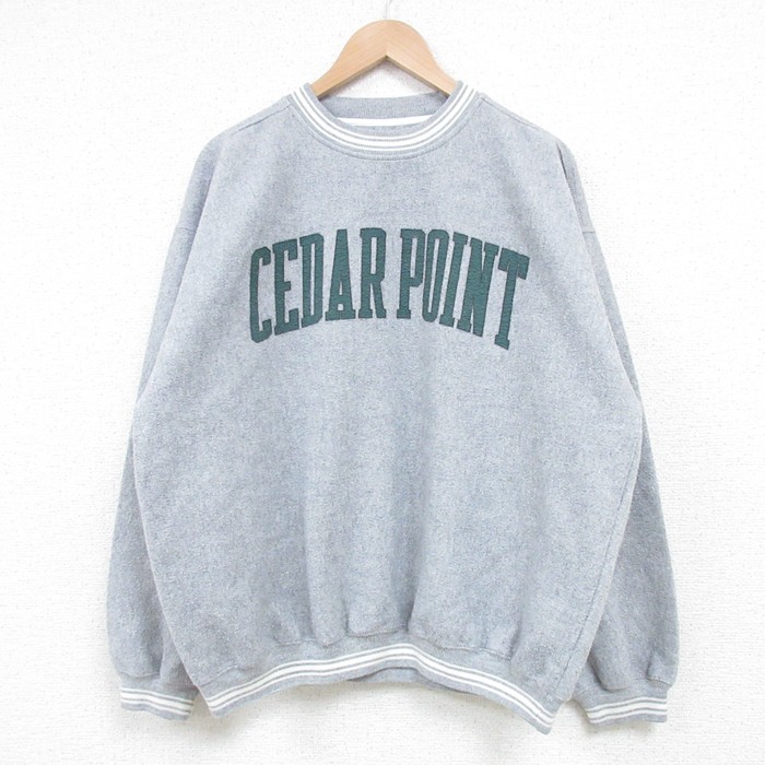 【50%OFF】XL★古着 長袖 スウェット メンズ 00年代 00s CEDAR POINT 表起毛 クルーネック グレー 霜降り 25apr11 中古 スエット トレーナー トップス