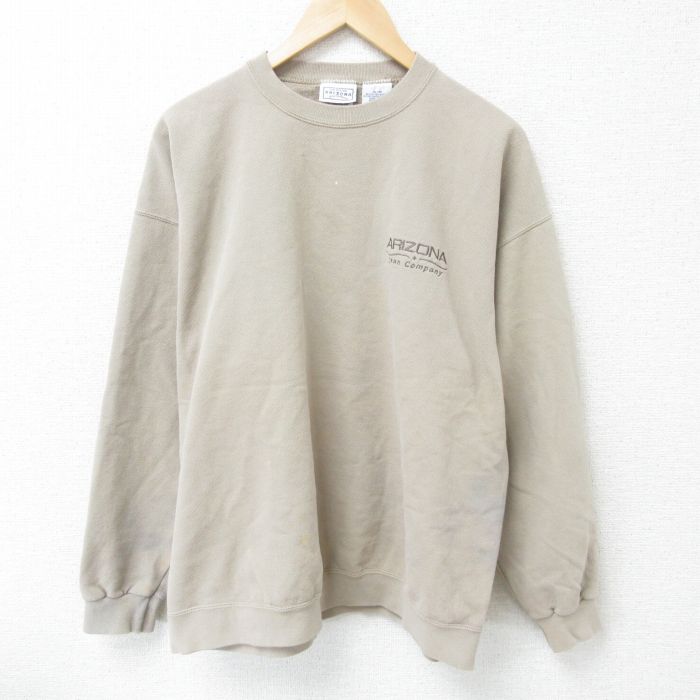 XL★古着 長袖 スウェット メンズ 90年代 90s アリゾナ 鹿の子 クルーネック USA製 ベージュ カーキ 25apr11 中古 スエット トレーナー トップス