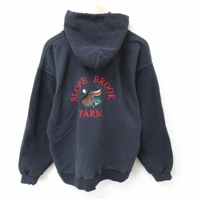 L★古着 ヘインズ Hanes 長袖 スウェット パーカー メンズ 00年代 00s ファーム 刺繍 黒 ブラック 25apr11 中古 スエット トレーナー トップス