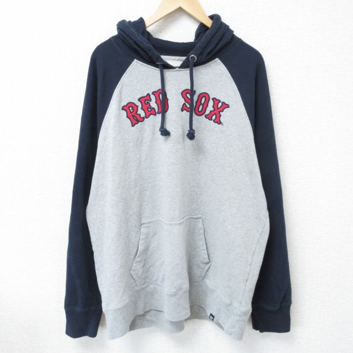 【50%OFF】XL★古着 長袖 スウェット パーカー メンズ MLB ボストンレッドソックス 刺繍 大きいサイズ ラグラン グレー他 霜降り メジャーリーグ ベースボール 野球 25apr11 中古 スエット トレーナー トップス
