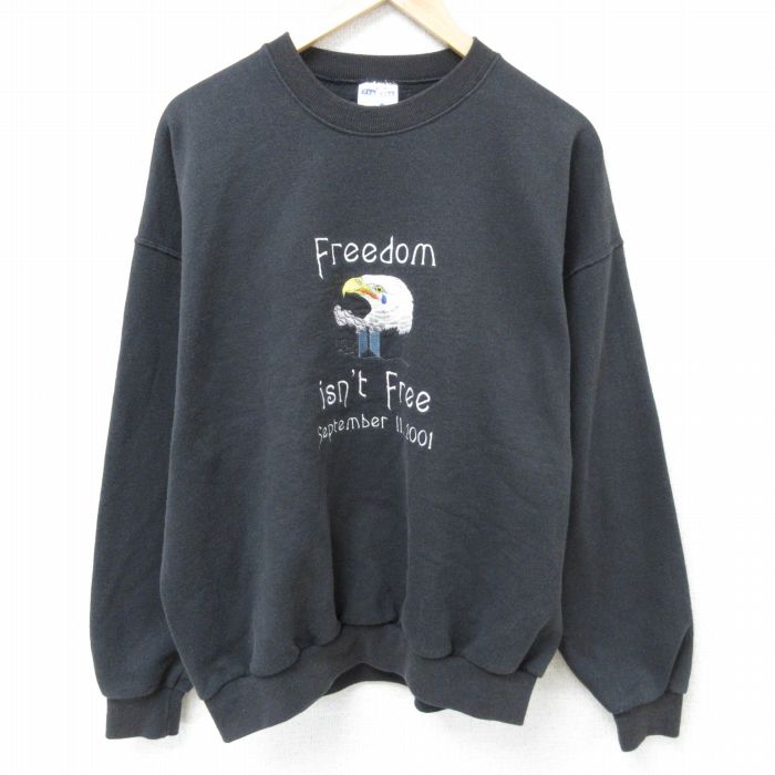 XL★古着 ジャージーズ 長袖 スウェット メンズ 00年代 00s ワールドトレードセンタービル 刺繍 クルーネック 黒 ブラック 25apr11 中古 スエット トレーナー トップス