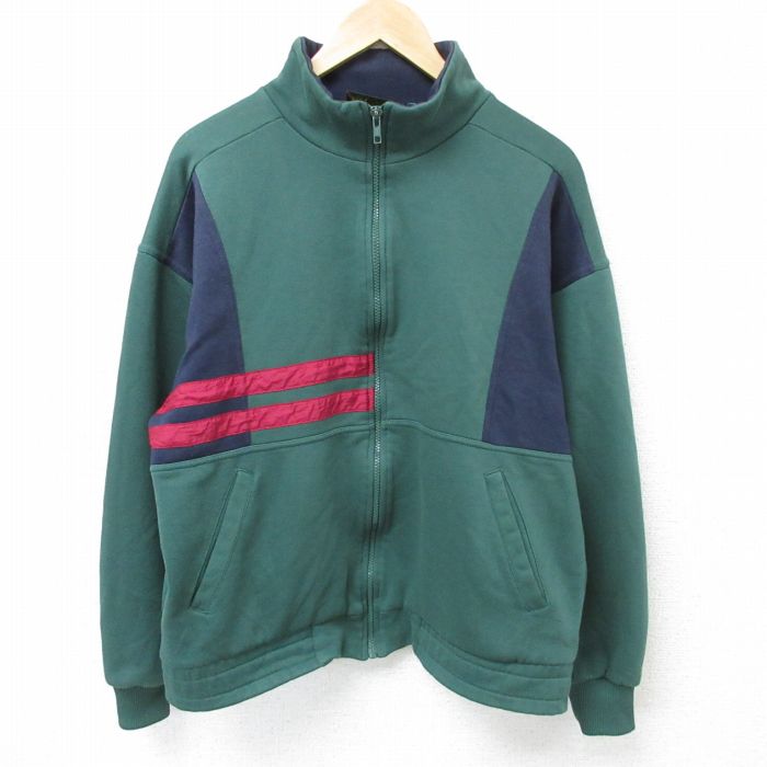 【20%OFF】L★古着 長袖 フルジップ スウェット メンズ 00年代 00s マルチカラー モックネック ハイネック 緑他 グリーン 25apr11 中古 スエット トレーナー トップス