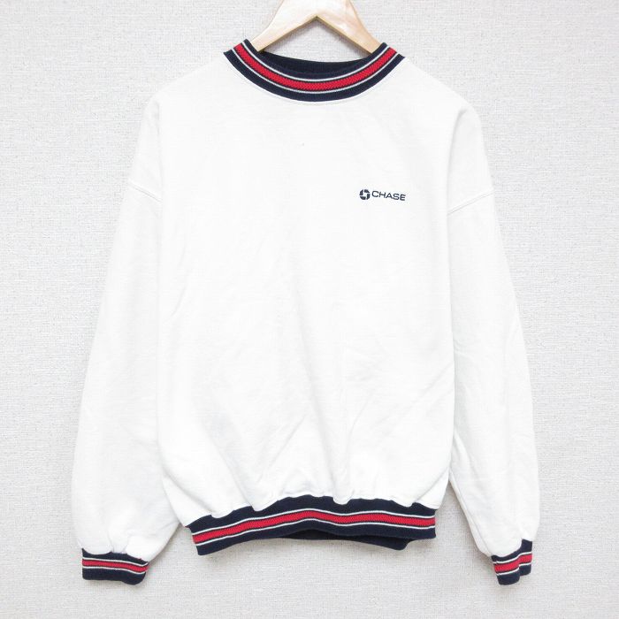 XL★古着 長袖 スウェット メンズ 90年代 90s CHASE 鹿の子 大きいサイズ クルーネック USA製 白 ホワイト 【spe】 25apr14 中古 スエット トレーナー トップス