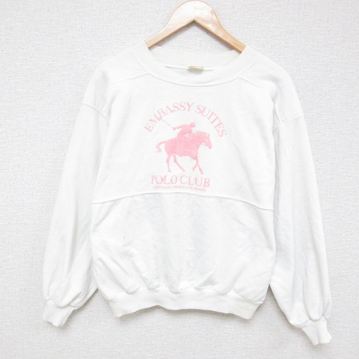 L★古着 長袖 スウェット メンズ 80年代 80s ポロクラブ クルーネック 白 ホワイト 25apr14 中古 スエット トレーナー トップス