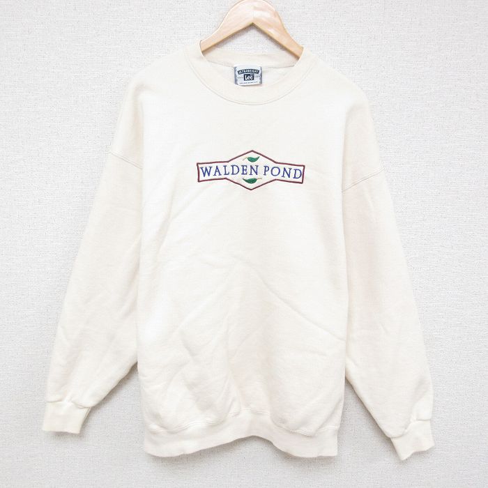 XL★古着 リー Lee 長袖 スウェット メンズ 00年代 00s WALDEN POND クルーネック 薄ベージュ カーキ 25apr14 中古 スエット トレーナー トップス