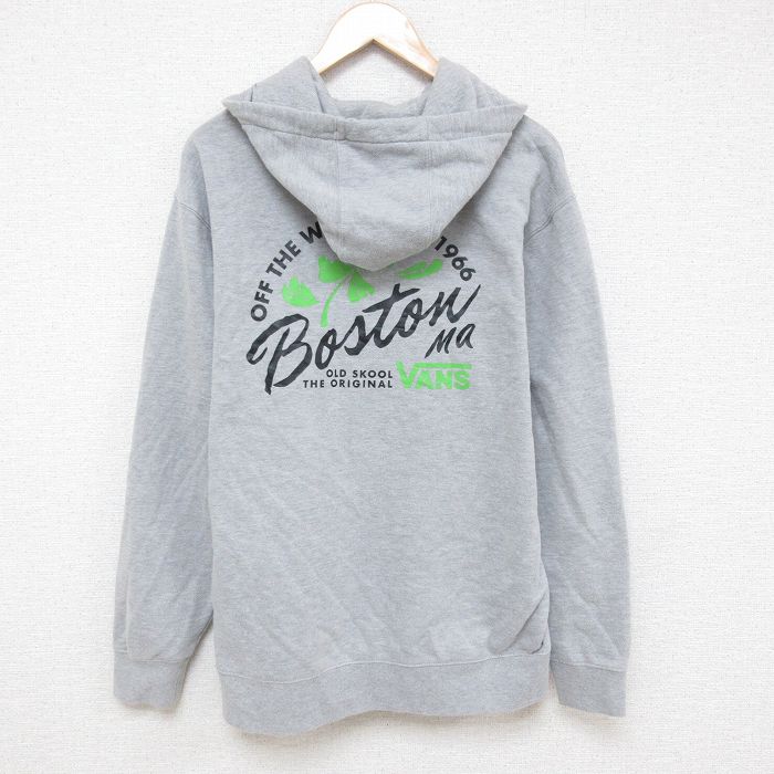【50%OFF】L★古着 バンズ VANS 長袖 スウェット パーカー メンズ ボストン クルーネック グレー 霜降り 25apr14 中古 スエット トレーナー トップス