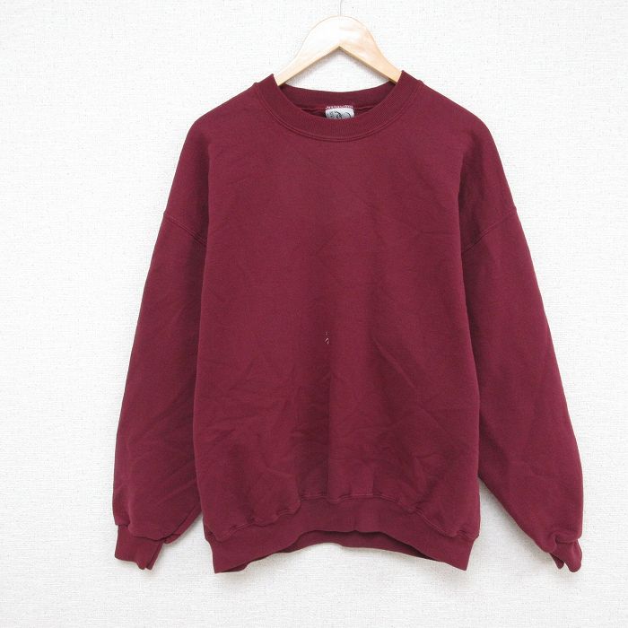 【50%OFF】XL★古着 ディスカス 長袖 スウェット メンズ 00年代 00s 無地 クルーネック エンジ 25apr14 中古 スエット トレーナー トップス
