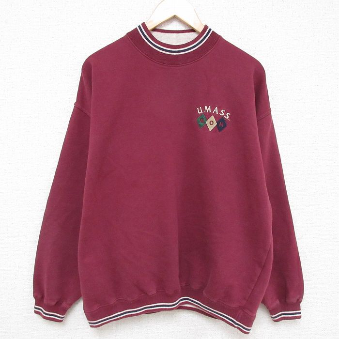 XL★古着 長袖 スウェット メンズ 90年代 90s UMASS 大きいサイズ クルーネック エンジ 25apr14 中古 スエット トレーナー トップス