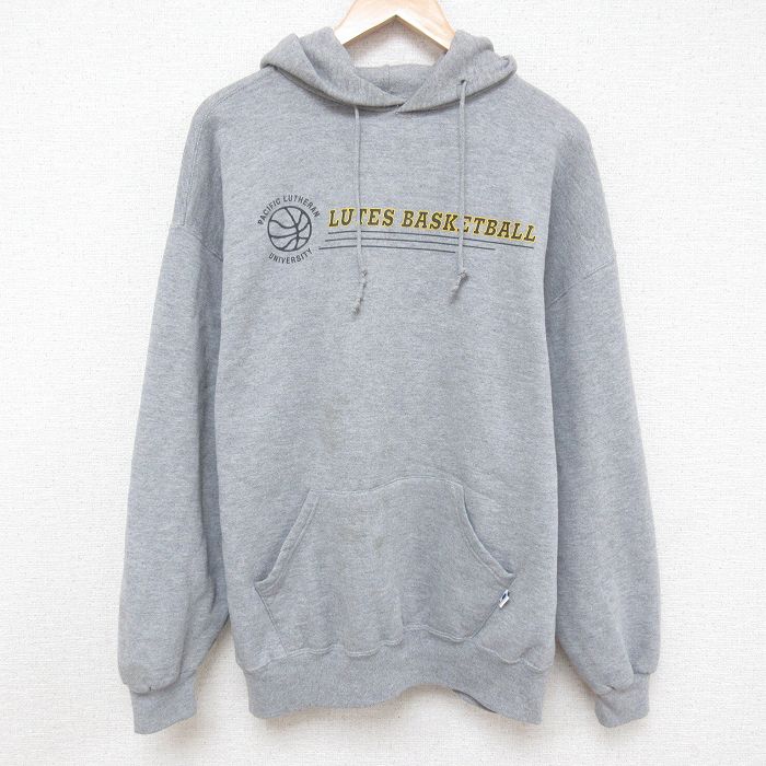 XL★古着 ラッセル 長袖 スウェット パーカー メンズ 00年代 00s バスケットボール カレッジ 大きいサイズ グレー 霜降り 25apr14 中古 スエット トレーナー トップス
