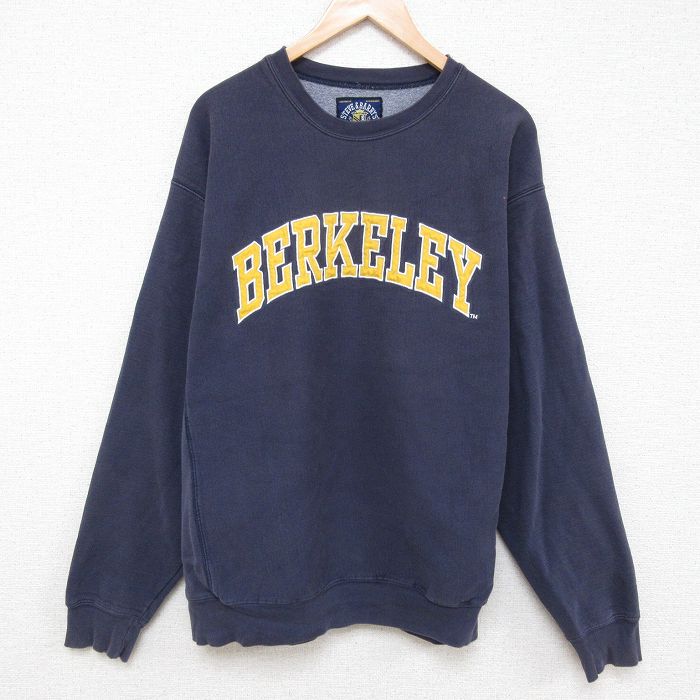 【50%OFF】XL★古着 STEAVE＆BARRYS 長袖 スウェット メンズ BERKELEY 刺繍 大きいサイズ クルーネック 紺 ネイビー 25apr14 中古 スエット トレーナー トップス