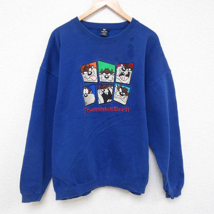 90s 長袖スウェット タズマニアンデビル刺繍 ブルー XL | 古着