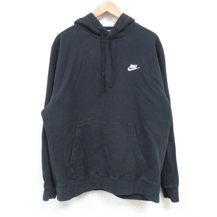 L★古着 ナイキ NIKE 長袖 スウェット パーカー メンズ ワンポイントロゴ 黒 ブラック 25apr14 中古 スエット トレーナー トップス