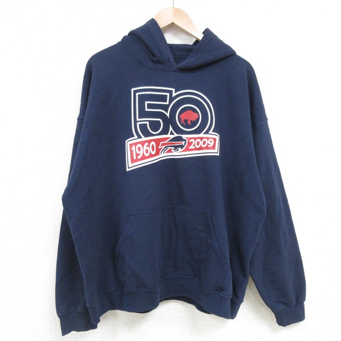 XL★古着 長袖 スウェット パーカー メンズ 00年代 00s NFL バッファロービルズ 大きいサイズ 紺 ネイビー アメフト スーパーボウル 25apr14 中古 スエット トレーナー トップス