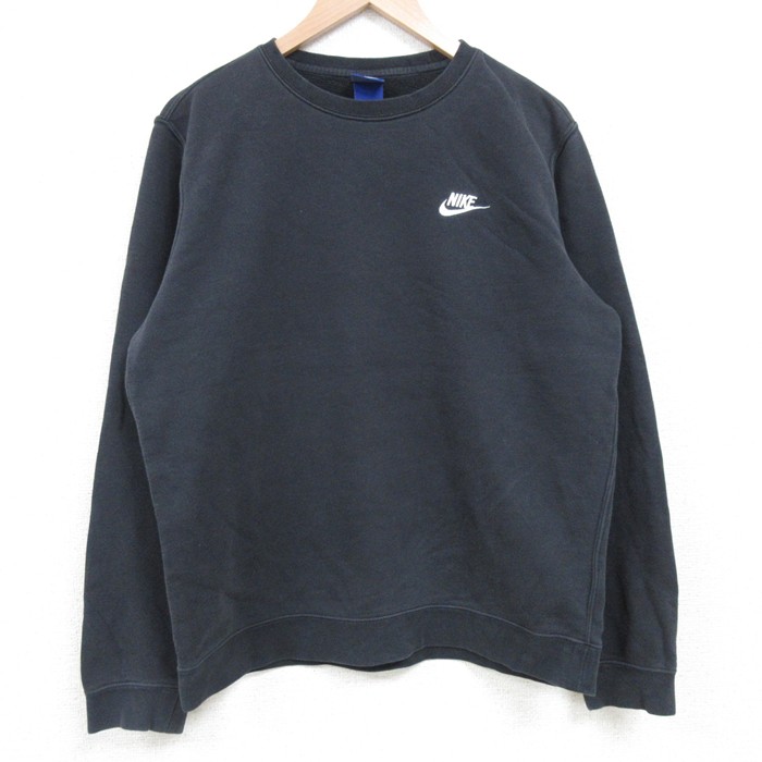 M★古着 ナイキ NIKE 長袖 スウェット メンズ ワンポイントロゴ クルーネック 黒 ブラック 25apr14 中古 スエット トレーナー トップス