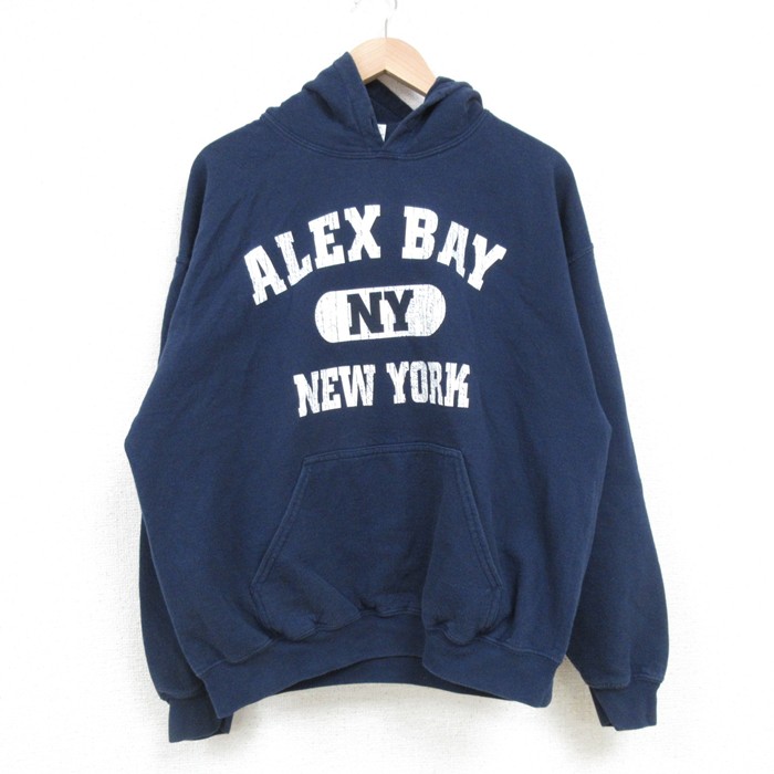 L★古着 長袖 スウェット パーカー メンズ 00年代 00s ニューヨーク 紺 ネイビー 25apr14 中古 スエット トレーナー トップス