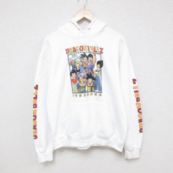 M★古着 長袖 スウェット パーカー メンズ 00年代 00s アニメ ドラゴンボールZ 孫悟空 白 ホワイト 25apr14 中古 スエット トレーナー トップス