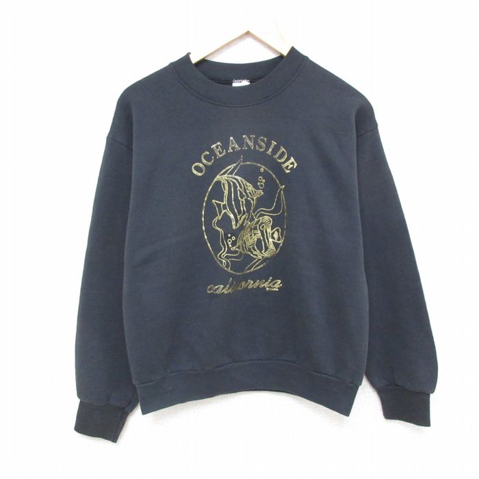 M★古着 フルーツオブザルーム 長袖 スウェット メンズ 90年代 90s 魚 クルーネック USA製 黒 ブラック 25apr14 中古 スエット トレーナー トップス