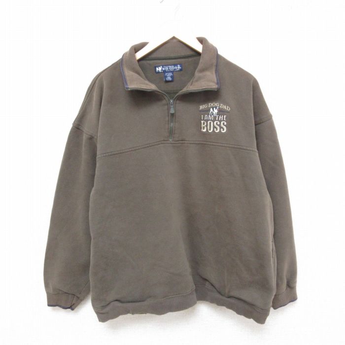 XL★古着 ビッグドッグス BIG DOGS 長袖 ハーフジップ スウェット メンズ 00年代 00s 犬 緑 グリーン 25apr14 中古 スエット トレーナー トップス