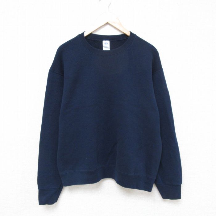XL★古着 フルーツオブザルーム 長袖 スウェット メンズ 無地 クルーネック 紺 ネイビー 25apr14 中古 スエット トレーナー トップス