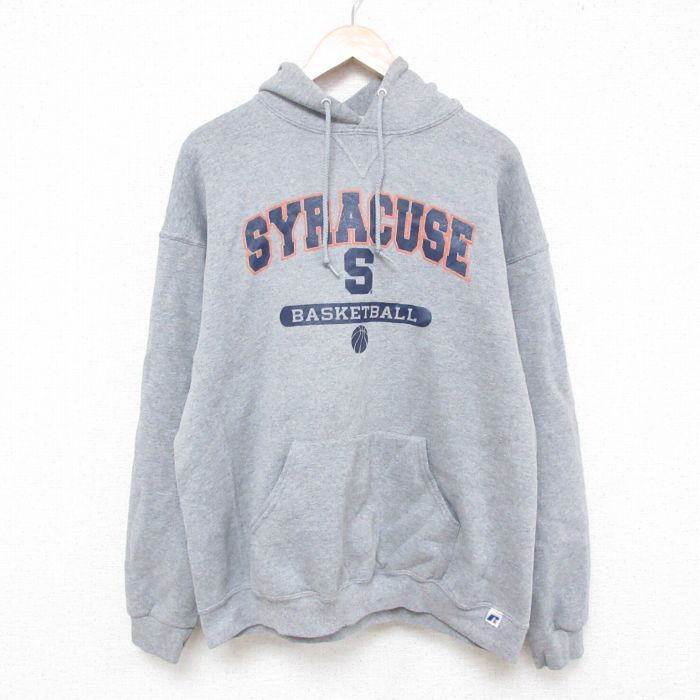 【50%OFF】XL★古着 ラッセル 長袖 スウェット パーカー メンズ 00年代 00s シラキュース バスケットボール グレー 霜降り 25apr14 中古 スエット トレーナー トップス