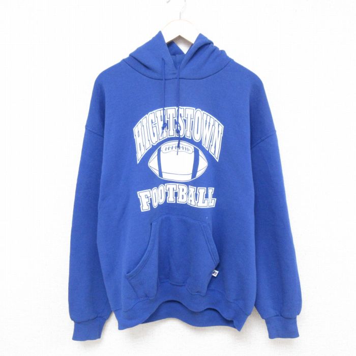 【50%OFF】XL★古着 ラッセル 長袖 スウェット パーカー メンズ 00年代 00s ハイツタウン フットボール 青 ブルー 【spe】 25apr14 中古 スエット トレーナー トップス