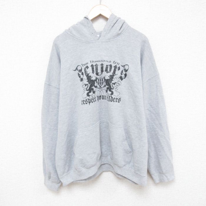 XL★古着 長袖 スウェット パーカー メンズ 00年代 00s ドラゴン 大きいサイズ グレー 霜降り 25apr14 中古 スエット トレーナー トップス