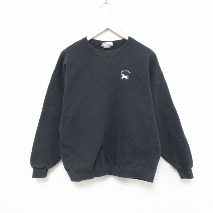 L★古着 リー Lee 長袖 スウェット メンズ 00年代 00s 馬 クルーネック 黒 ブラック 25apr14 中古 スエット トレーナー トップス