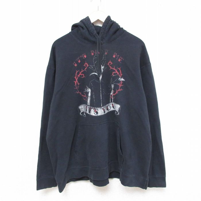 XL★古着 長袖 スウェット パーカー メンズ ディズニー DISNEY マレフィセント 大きいサイズ 黒 ブラック 25apr14 中古 スエット トレーナー トップス